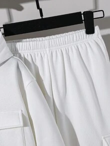 SHEIN 2件組兒童/青少年男孩白色套裝，純色冬季連帽衛衣與運動長褲，休閒秋季度假穿搭，舒適秋季校園、運動、日常服飾 - 白色 - 查看 6