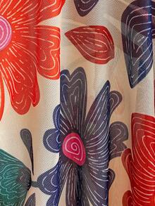 Dreamara Plus Size Women Floral Print Lace Trim Butterfly Sleeve Mini Dress, Suitable For Vacation, Autumn/Winter - Multicolor - View 8