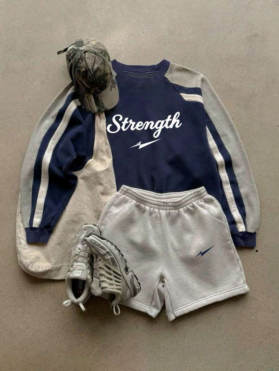 Rina Fox 2件套女士休闲宽松圆领运动衫和短裤套装 - 彩色 - 查看 1