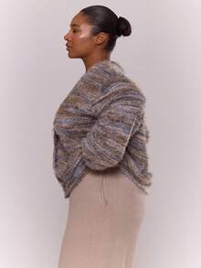 MUSERA Plus Textured Knit Button Up V Neck Cardigan Everyday Cute  Festive, Holidays - Grey - View 4