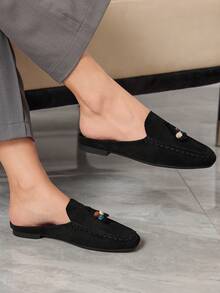 Sleekvia Women's Hollow Woven Slip-On Flats, Breathable Mesh Shoes For Summer Beach & Vacation - Black - View 1