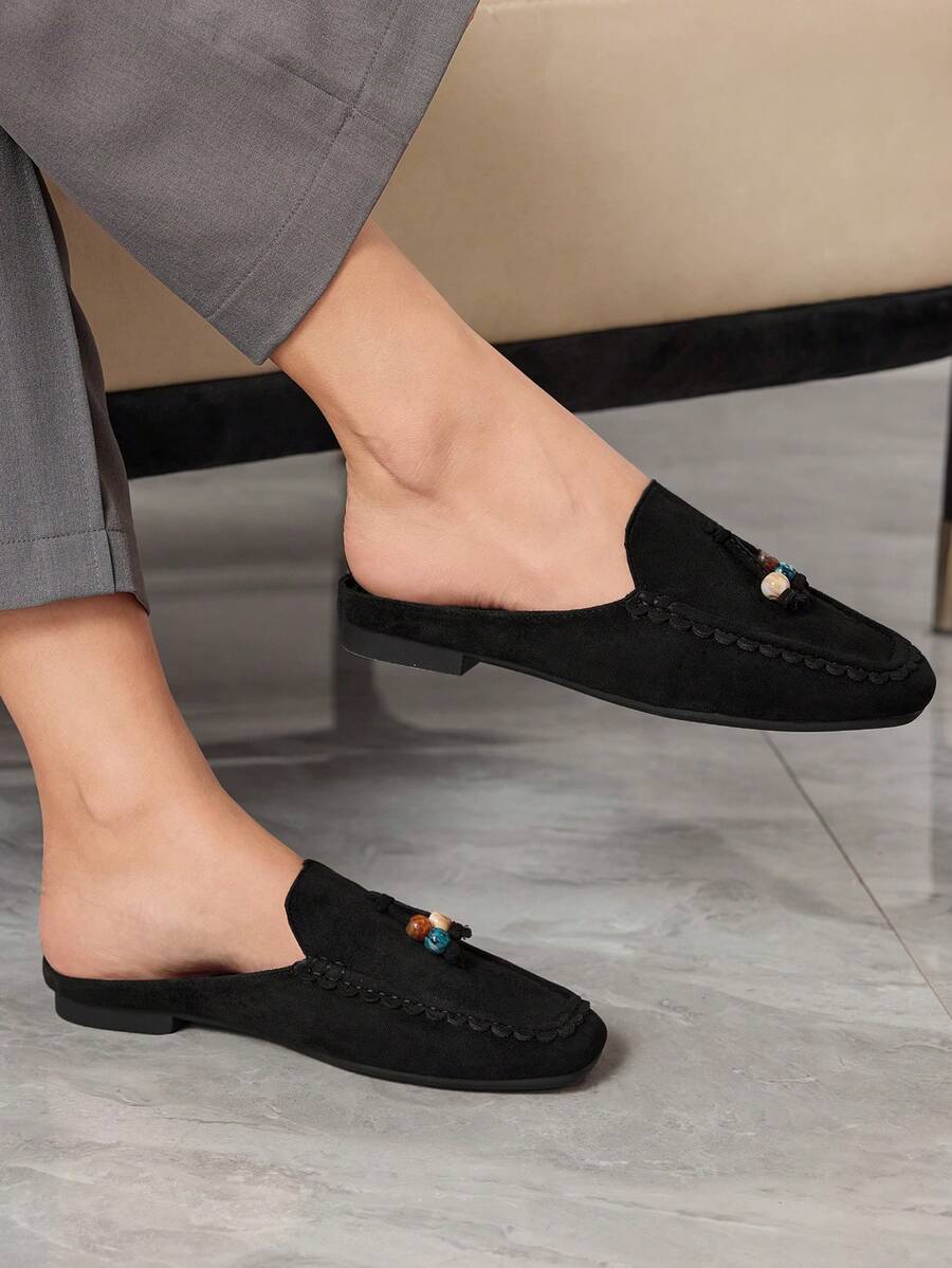 Sleekvia Women's Hollow Woven Slip-On Flats, Breathable Mesh Shoes For Summer Beach & Vacation - Black - View 1