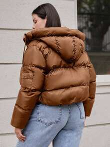 EURMUSE Plus Women's Short Padded Hooded Jacket - Coklat - View 2