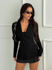 SHEIN SXY Kavaj med knappar och slag framtill - Svart - Visa 4