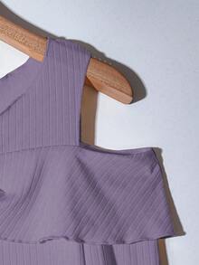 GlowEve Women's Elegant Commuter Solid Color Off-Shoulder Front Button T-Shirt - Purple - View 4