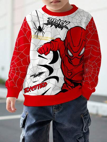 SHEIN Young Boys Casual Loose Fit Rundringad Bekväm Stickad Långärmad Tröja, Lämplig För Höst/Vinter, Klassisk Superhjälte Spindeltryck Young Boys Casual Loose Fit Rundringad Bekväm Stickad Långärmad Tröja, Lämplig För Höst/Vinter, Klassisk Superhjälte Grafiskt Tryck Young Boys Casual Loose Fit Rundringad Bekväm Stickad Långärmad Tröja, Lämplig För Höst/Vinter, Spindelnätstryck