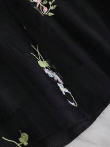 Sweetra French Style Apricot Embroidered Square Neck Waist Cinched Cute Sweet Elegant Women's Mini Dress, Spring/Autumn - Black - View 4