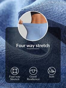 SHEIN PETITE Women's High Waist Casual Athleisure Versatile Daily Workout Gym Outing Jeans Light Blue Summer Petite Women - Blue - View 8