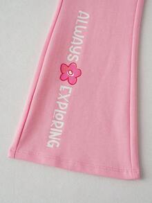 DORA | SHEIN 2pcs/Set Young Girl Cute Graphic Print Cartoon Figure Graphic Crew Neck Long Sleeve Sweatshirt & Letter Graphic Flared Casual Outdoor Pants Suit - White - View 8