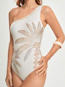 CAJUNI x Carol Peixinho Women's Summer Vacation Palm Tree Print Fashionable One-Piece Swimsuit,Elegant Women's Beach Swimsuit,Beach Outfit For Women - Apricot - View 6