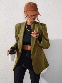 Aveloria Modichic Solid Color Fashionable Commuting OL Office Lady Design Suit Blazer  - Olive Green - View 5