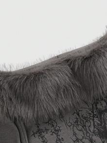 ROMWE Avant 性感骷髅与圣母玛利亚线性十字印花露肩女式T恤 - 深灰色 - 查看 3