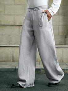 AKNOTIC 男士休闲轻薄灰色印花罗纹运动裤 - 淺灰色 - 查看 3