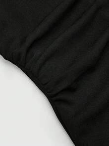 Sunspun 大码女式黑色休闲收腰衬衫，贝壳和海星纽扣装饰，秋冬 - 黑色 - 查看 7