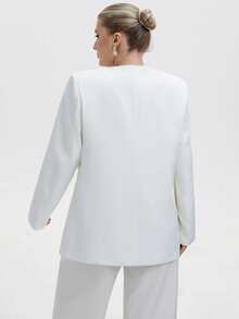 Aveloria Modichic 2pcs Women's Chinese Style Exquisite Button Vest & Long Sleeve Collarless Blazer Set - Beige - View 2