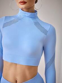 Menodora SHEIN Sport Menodora SHEIN Sport Damen Lässig Sport einfarbiges Yoga Fitness rückenfrei Crop Top - Babyblau - Übersicht 6