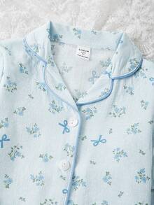 2pcs Girls Spring/Autumn Comfortable & Fashionable Cardigan Long Sleeve Top And Pants Homewear Set - Baby Blue - View 4