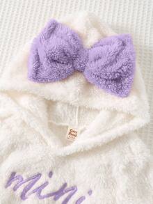 Cozy Pixies Set di felpa casual e semplice per bambina, con contrasto di colori, set con fiocco, mini set, set adorabile, adatto per l'inverno, adatto per l'autunno, set di abbigliamento sportivo con cappuccio, set con cappuccio rosa con fiocco, outfit invernale per bambina, mini set ricamato, set casual e comodo carino per bambina, set con fiocco per bambina, per il ritorno a scuola, uso quotidiano, Natale, Ognissanti - Viola - Visualizzare 4