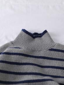 Young Girl' Thick Knit Turtleneck Sweater And Pants Set, Autumn/Winter - Light Grey - View 3