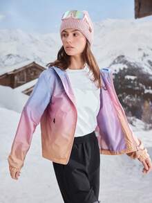 In My Nature Women's Ombre Color Zip-Up Hooded Outdoor Raincoat Jacket - Violet Purple - View 3