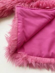 SHEIN Elladie kids Young Girl Elegant Three-Dimensional Plush Short Coat - Pink - View 6