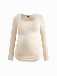 Modmama Maternity Solid Color Square Neck Long Sleeve Ruched Fitted T-Shirt Pregnancy Clothing Maternity Tops Pregnancy Shirts Curve Maternity Clothes Maternity Shirts For Women