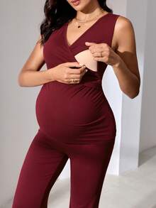 MaterniWear 休闲纯色护理外套套装 - 酒紅色 - 查看 5