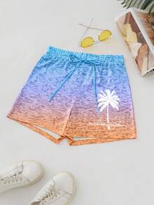 EMERY ROSE Women Vacation Style Palm Tree Printed Loose Drawstring Shorts - Multicolor - View 4