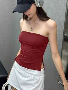 INAWLY Damen einfarbiges minimalistisches Lässig Bandeau-Top