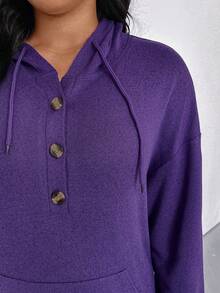 EMERY ROSE Áo nỉ dài tay có mũ trùm đầu màu trơn cỡ lớn, túi rút, tốt nghiệp, trang phục trở lại trường, tốt nghiệp, trang phục giáo viên dành cho nữ, áo chui đầu trở lại trường, trang phục mùa thu đông thu - Màu tím - Xem 3