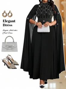 Fleurora Váy đen tay lửng đính ngọc trai cỡ lớn - màu đen - Xem 1