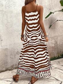 EMERY ROSE Women's Leopard Print Loose Maxi Slip Dress, Elegant For Daily Wear And Vacation, Summer - Brown - View 2