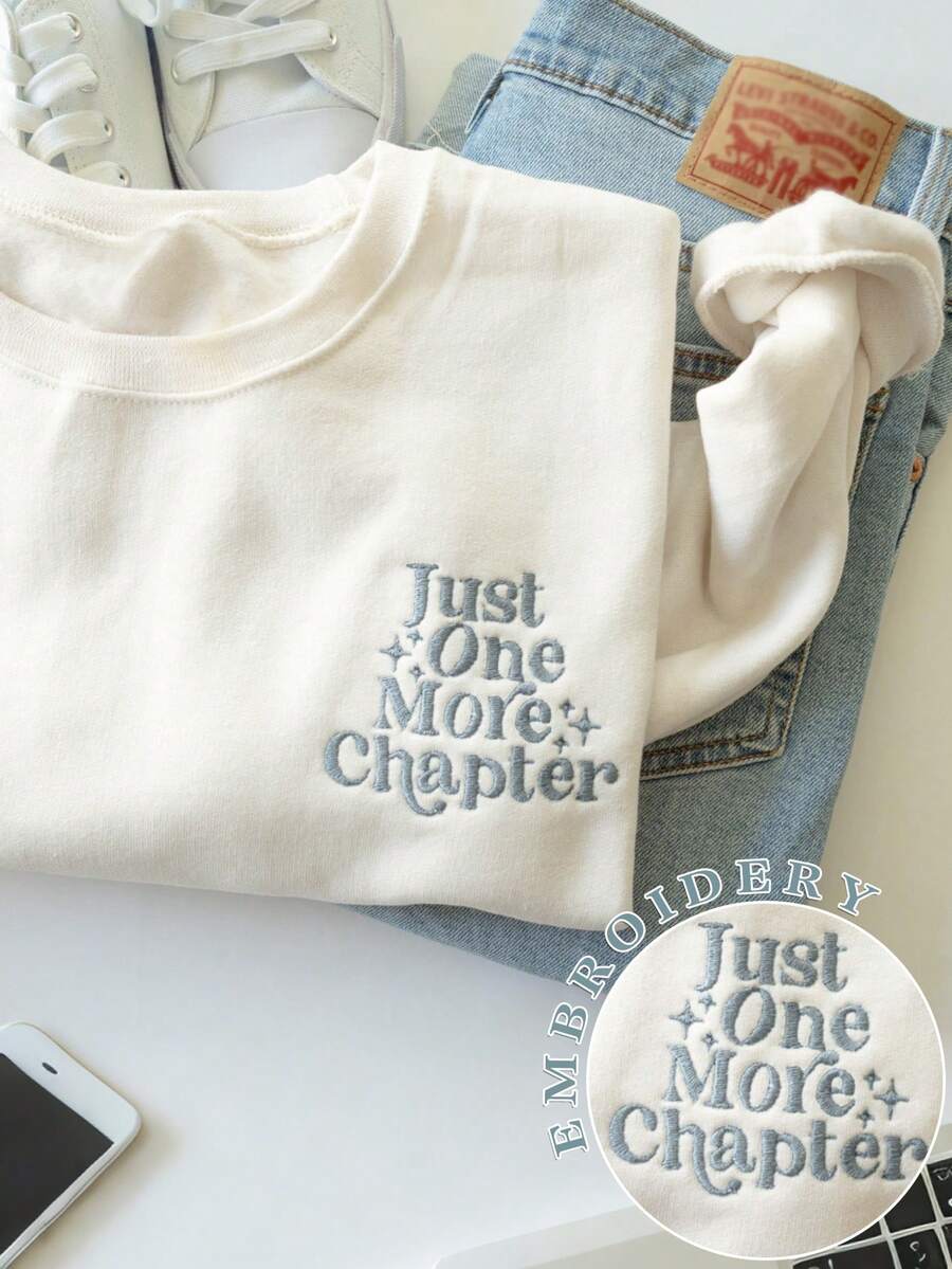 INAWLY 女装卫衣/字母图案刺绣/刺绣工艺/刺绣风格/休闲简约时尚卫衣/冬季复古卫衣/女装休闲宽松圆领上衣/秋冬 - 米色 - 查看 1