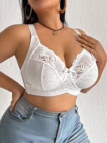 HautHeat 1pc Plus Size Lace Patchwork Wireless Bra