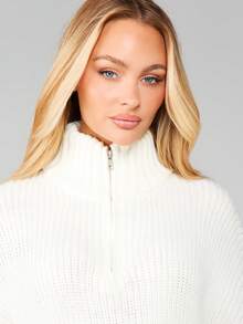 MISSGUIDED Super Oversized Quarter Zip Pullover Jumper Chunky Knit High Neck Fall Winter Cozy Sweater - White - View 4