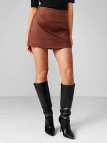 MISSGUIDED 高腰千鸟格迷你裙棕黑色A字办公室专业秋冬商务休闲迷你裙 - 彩色 - 查看 1