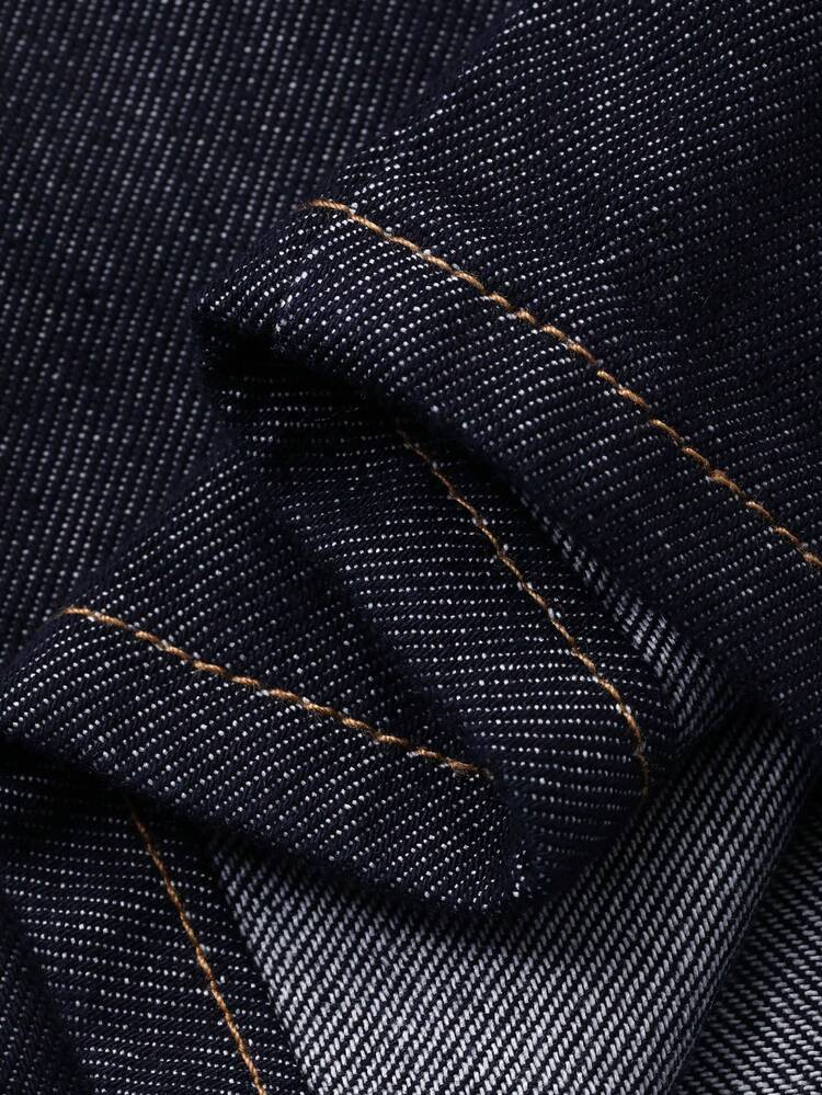 Women's Casual Fashion Street Style Contrast Stitch Patchwork Pocket Denim Shirt And Jeans Set, Spring/Autumn