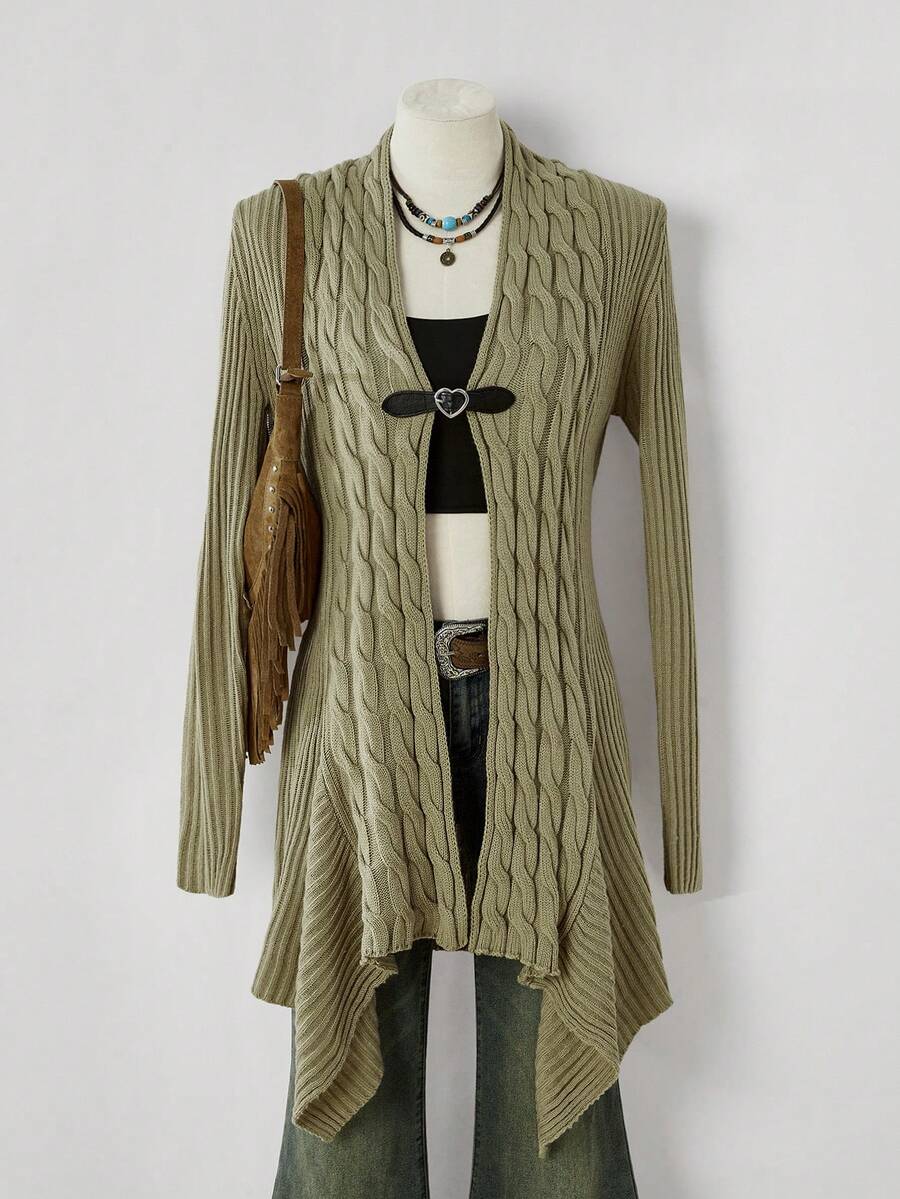 EMERY ROSE LanaWest Women's Solid Color Western Casual Cardigan Sweater - Khaki - View 1