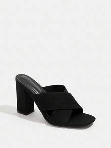 CUCCOO BASICS Giày sandal cao gót thời trang màu đen mũi vuông, thiết kế đan chéo dành cho nữ, thích hợp cho Giáng sinh và Ngày Valentine. - màu đen - Xem 8
