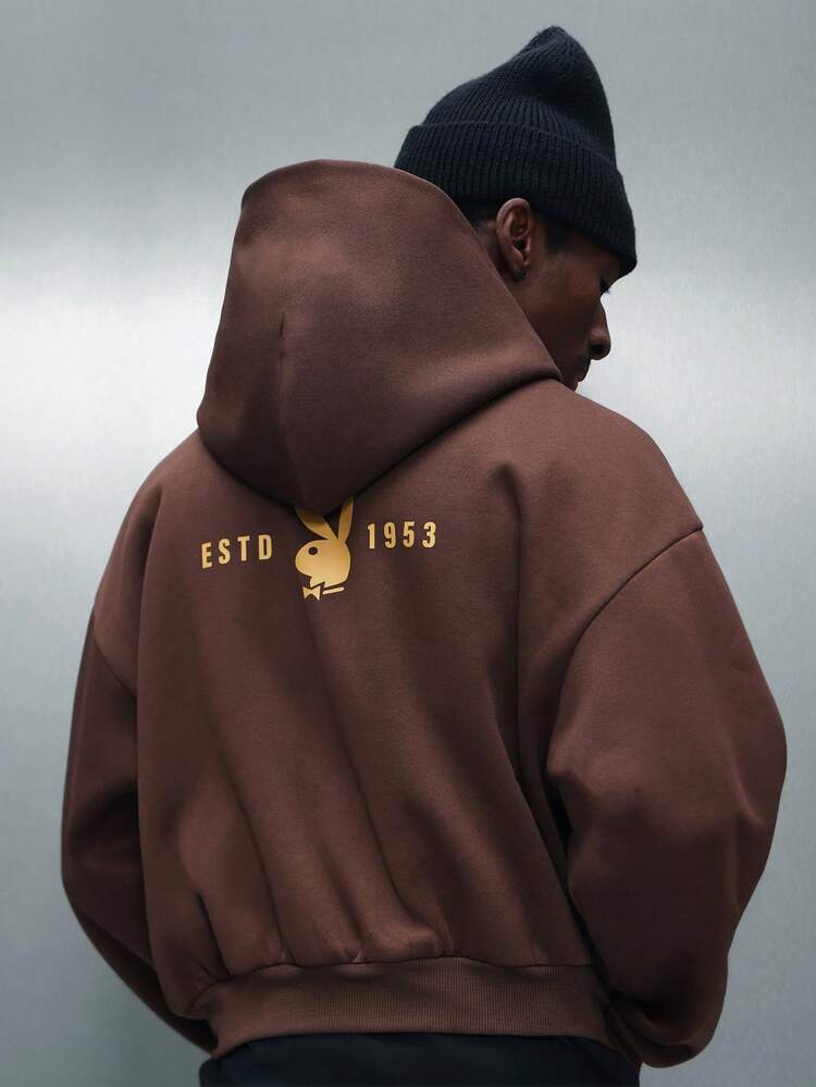 PLAYBOY X SUMWON Zip Through Hooded Sweatshirt With Logo