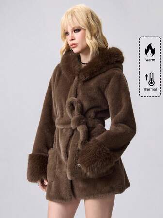 Damen modische Kapuzenjacke mit Kunstfell, Herbst/Winter