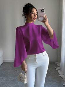 Selianne 女士优雅法式缎面拼接衬衫 - 紫色 - 查看 6