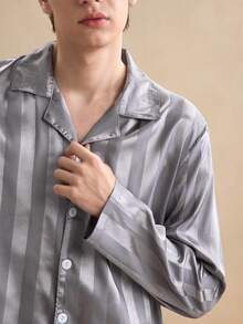 EverLounge Conjunto de ropa de estar en casa de seda sintética jacquard para hombre, ropa de invierno - Gris - Ver 5