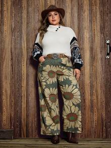 EMERY ROSE Plus Size Women Street Casual Loose Comfortable Printed Pattern Straight Leg Jeans - Multicolor - View 7