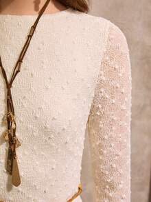 Wildy Women's Casual Asymmetrical Wavy Hem Flare Sleeve T-Shirt, Daily Wear, Autumn/Winter - Apricot - View 7