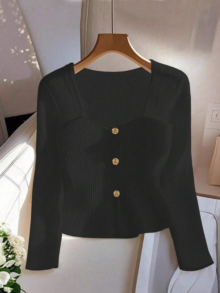 GlowEve Women's Fashion Business Casual Solid Color T-Shirt - Black - View 1