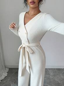 SHEIN Elenzya Bộ đồ liền thân thu/đông thiết kế thời trang mới thiết yếu Bộ đồ liền thân ống đứng dài tay dài, cạp chun gợi cảm, cao cấp, thanh lịch, quà tặng sinh nhật, hẹn hò, tiệc độc lập, ngày lễ tình nhân, Halloween, lễ hội mua sắm Double 11, Thứ Hai điện tử, đêm Giáng sinh, lễ Halloween, lễ Tạ ơn, lễ hội Giáng sinh, Diwali, không khí du lịch - Màu be - Xem 4