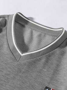 Manfinity Hypemode Loose Fit Men's Patch Detail Drop Shoulder Sweatshirt Grey Sweatshirt 4xl Sweatshirt Sweatshirts V Neck Sweatshirt, Long Sleeve Top - Grey - View 3