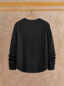 HIMLAND 男士休闲圆领压花长袖 T 恤，百搭日常通勤之选 - 黑色 - 查看 2