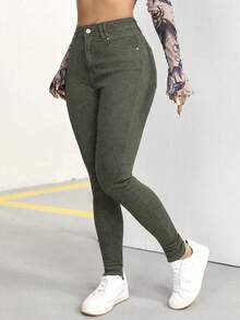 SHEIN Tall High Waist Pockets Skinny Casual Versatile Jeans